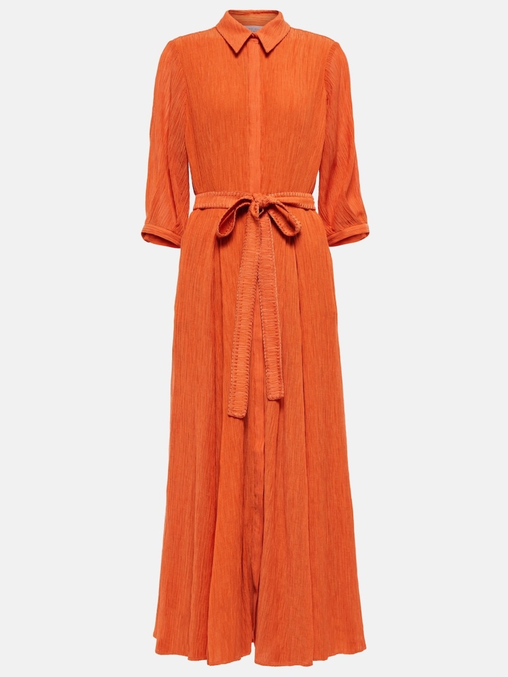 Gabriela Hearst Andy Belted Plissé Gauze Shirtdress